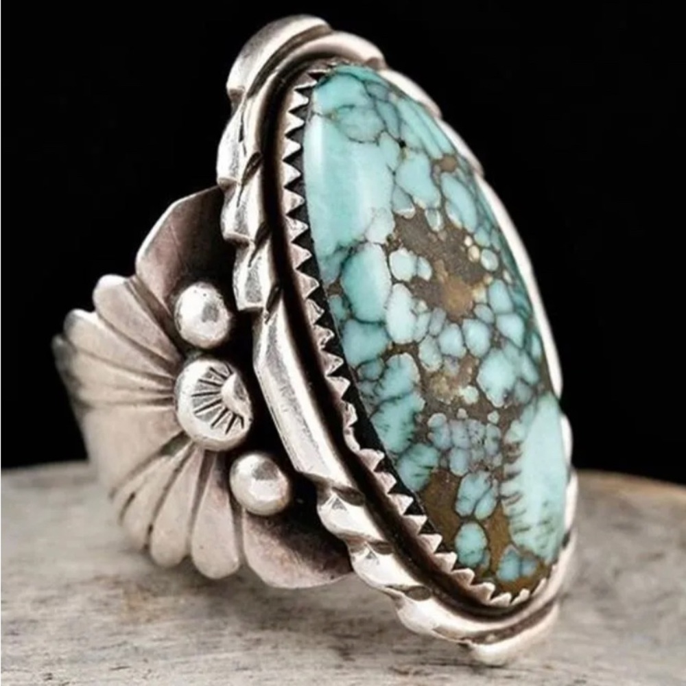 Vintage Silver Simulated Turquoise Size 7